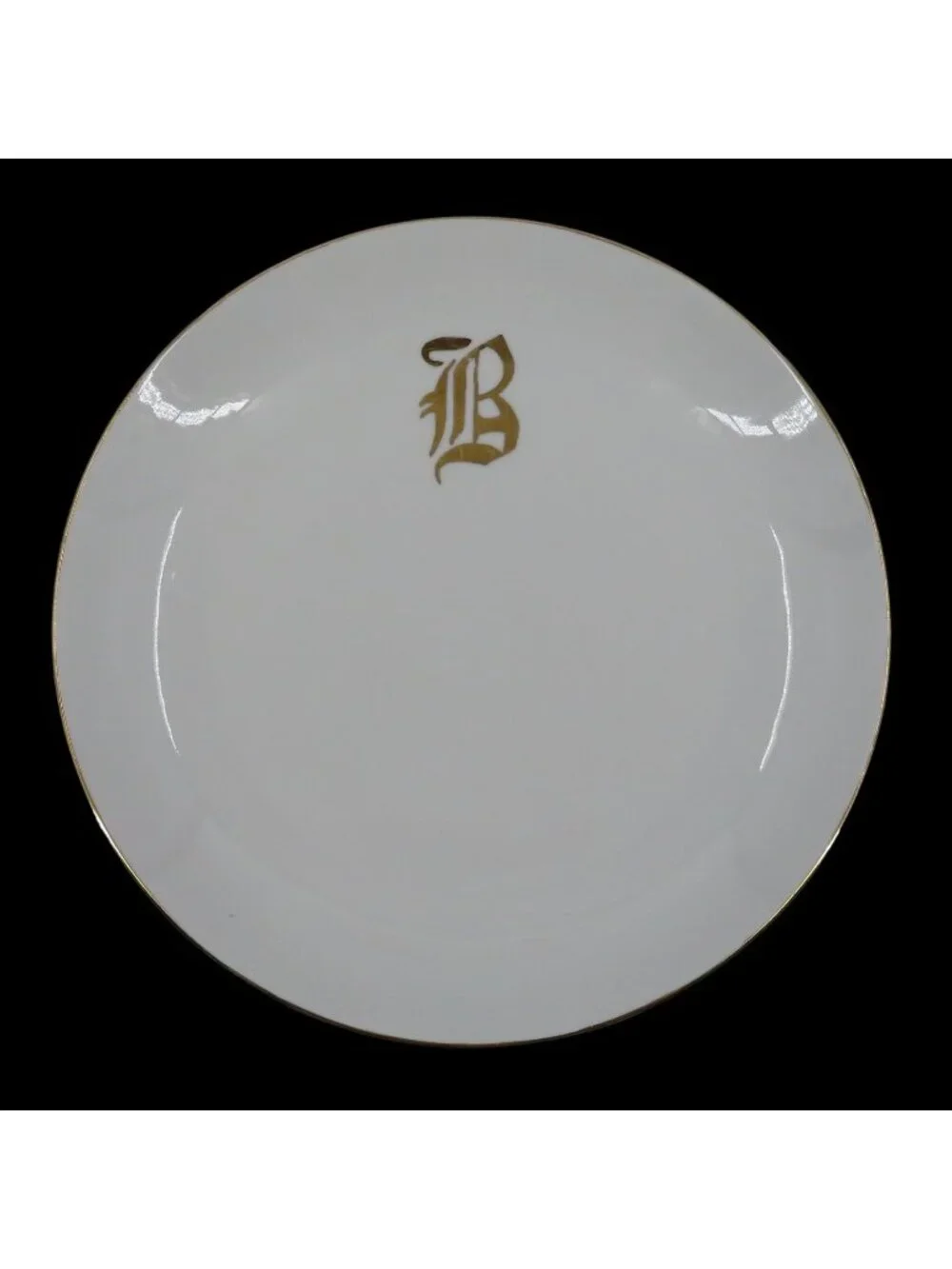 Hutschenreuther Selb Bavaria 10.6in B Gold Monogram Initial Solid White Plate